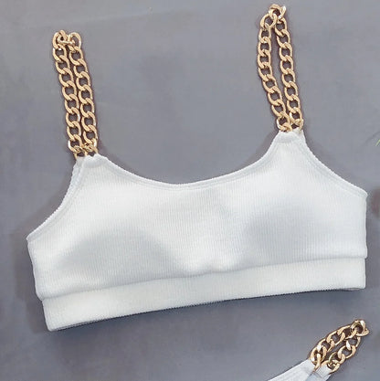 Bikini 2026 Sexy Chain Strap Solid Swimwear Swimsuit Women Bikini Set Bathing Suit Beach Bikini Female White/Black Bikinis Mujer