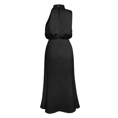 Foridol One Shoulder Turtleneck Tank Satin Women Party Dress Robe Zip Sleeveless Elegant Vintage Folds Women Clothing 2025