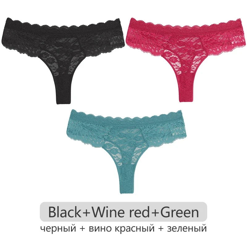 Full Lace Thongs – 3-Piece Lingerie Set for Women