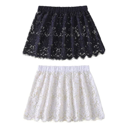 Women Eyelash Floral Lace Shirt Extender Adjustable Layered Faux Top Hem Lower Sweep Mini Skirt Half Slip Underskirt