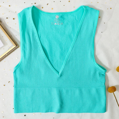 Women Crop Top Sports Bras Sexy Tank Top Female Seamless Underwear V-Neck Camisole Sexy Lingerie Solid Color Vest Top M-XL