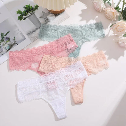 3-Piece Lace Thong Panties for Women – Seamless, Low-Rise Lingerie
