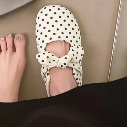 Spring/Summer Women Soft Sole Flats Sandals polka dot Round Toe Elegant Butterfly-knot Shoes