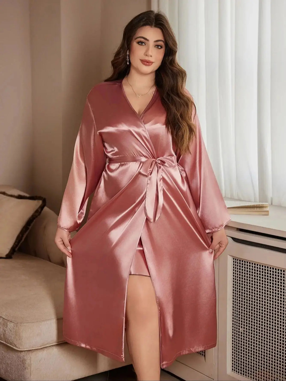 Noble and elegant solid color fashionable Robe autumn and winter Plus Size women&
