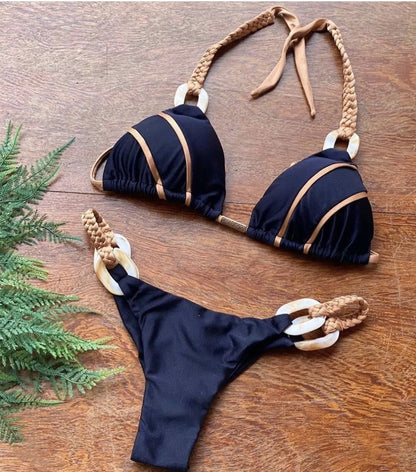 Solid Color Strap Women Bikini Sexual Beach Holiday Swimwear