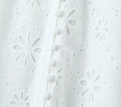 Foridol White Lace Cotton Dress V Neck Off Shoulder Sexy Beach Short Dress Summer Women Buttons Cut Out Mini Beach Sundress 2025