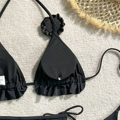 Solid White 3D Flower 3 Piece Bikini Set Skirts Mini Skirts Cover Ups Sexy Swimsuit Women 2025 Swimsuit Beachwear Thong Bikini