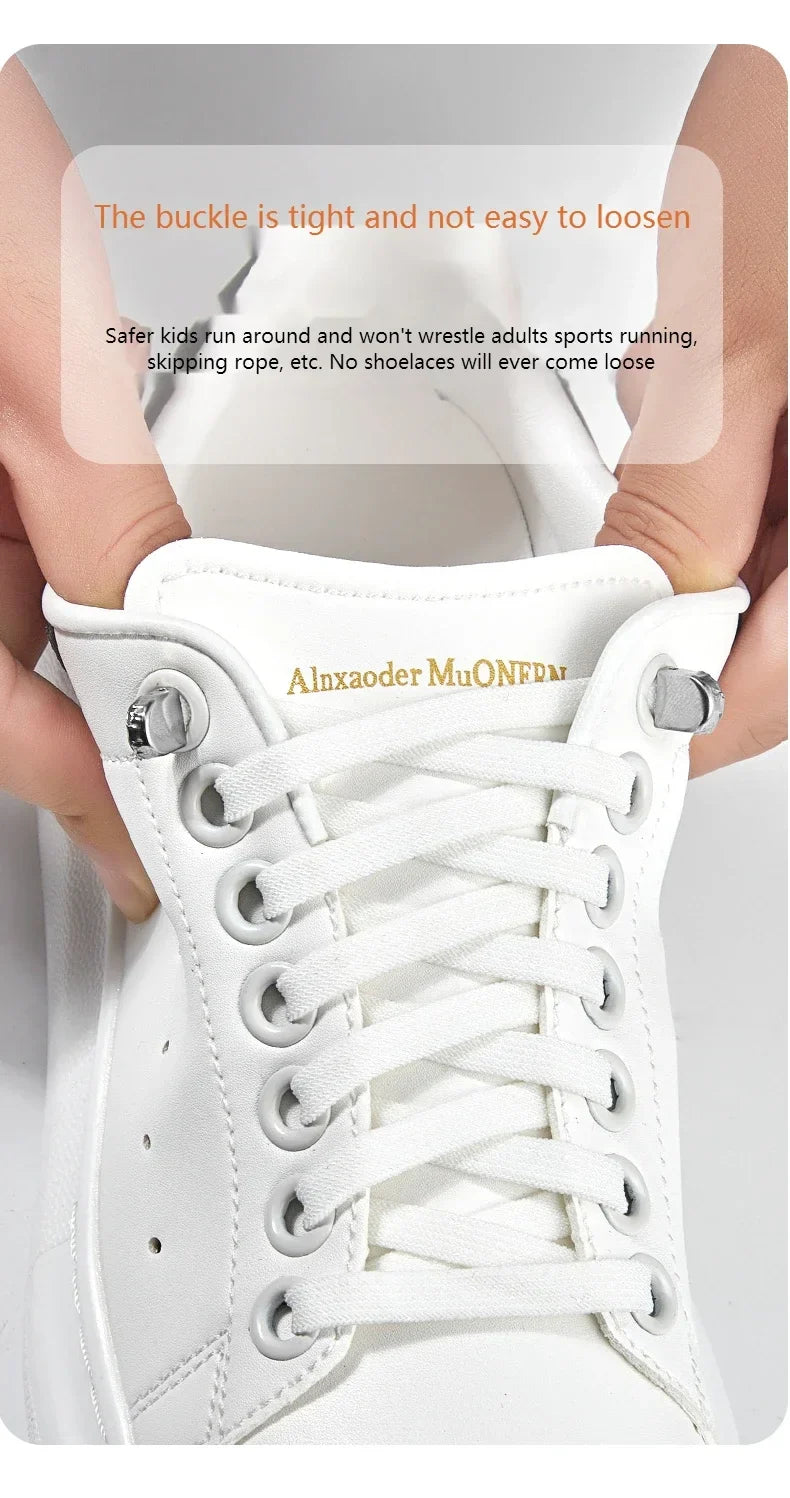 1 Pair Flat Elastic No-Tie Shoe Laces for Sneakers Tennis Shoes Quick Clip-On Shoelaces Accessories for Kids &amp; Adults