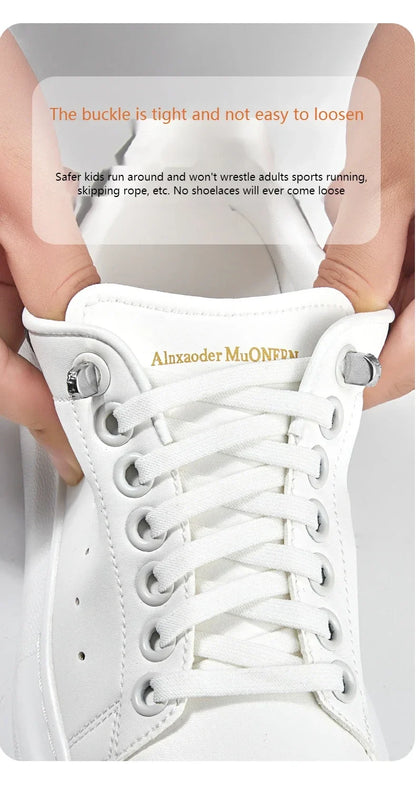 1 Pair Flat Elastic No-Tie Shoe Laces for Sneakers Tennis Shoes Quick Clip-On Shoelaces Accessories for Kids &amp; Adults