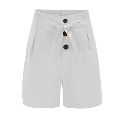 Y2K Solid Button Front Shorts Tie Waist Beach Summer High Waist Shorts Women&