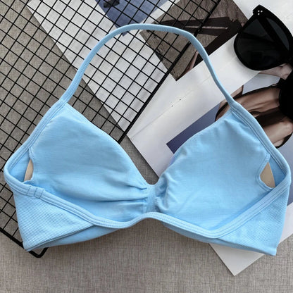 Seamless Sexy Open Back Gym Yoga Crop Top Women Halter Sports Bra Push Up Strappy Padded Workout Tank Tops