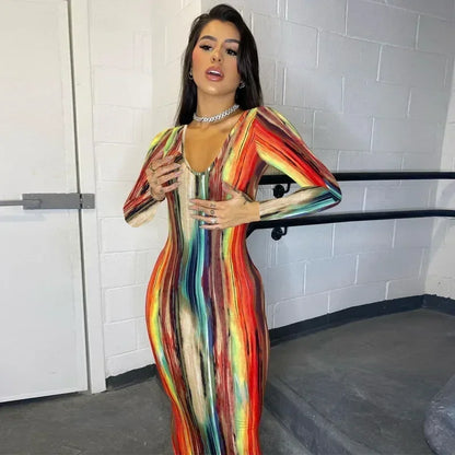 Spring And Summer Dresses For Women Chest Wrap Printed Off Shoulder Bandage Slim Sexy Long Dress 2023 New Fashion party MsChuh