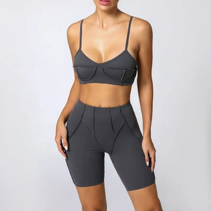 2-Piece Yoga Set – Open Back Sports Bra &amp; High Waist Shorts