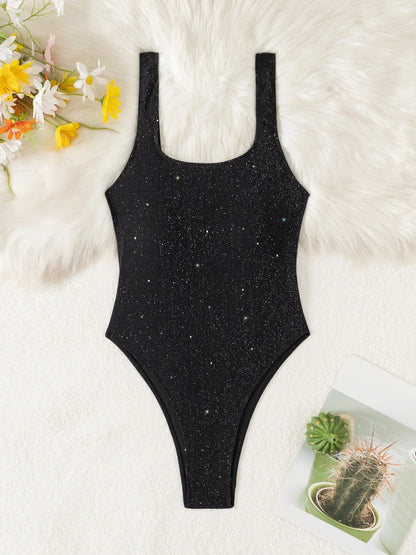 DEKA  Summer Solid Sexy Backless Shiny Swimsuit Women One Piece Swimwear Beach Wear Slimming Bathing Suit
