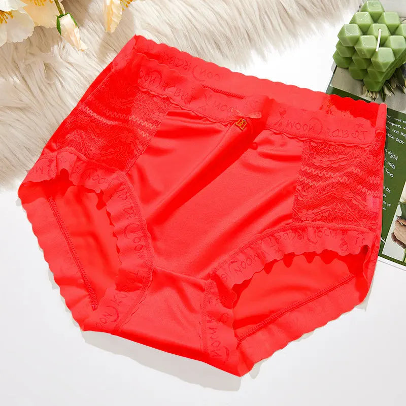 1 Pcs Seamless Panties for Women Sexy Lace Flower Hollow Underwear High Waist Plus Size 3XL Solid Silk Breathable Briefs Female