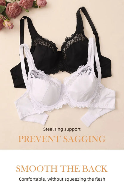 Elegant Womens Lace Bra Hollow Out Design Underwire Support Sexy Lingerie BH Tops Underwear  Plus Size A B C D E Cup