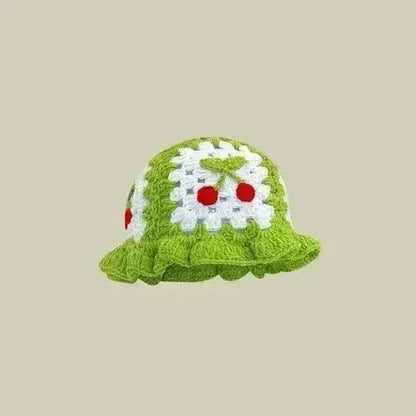 Handmade Knitted Bucket Hat - Cotton Boho Print - All-Season Stretchy Fit