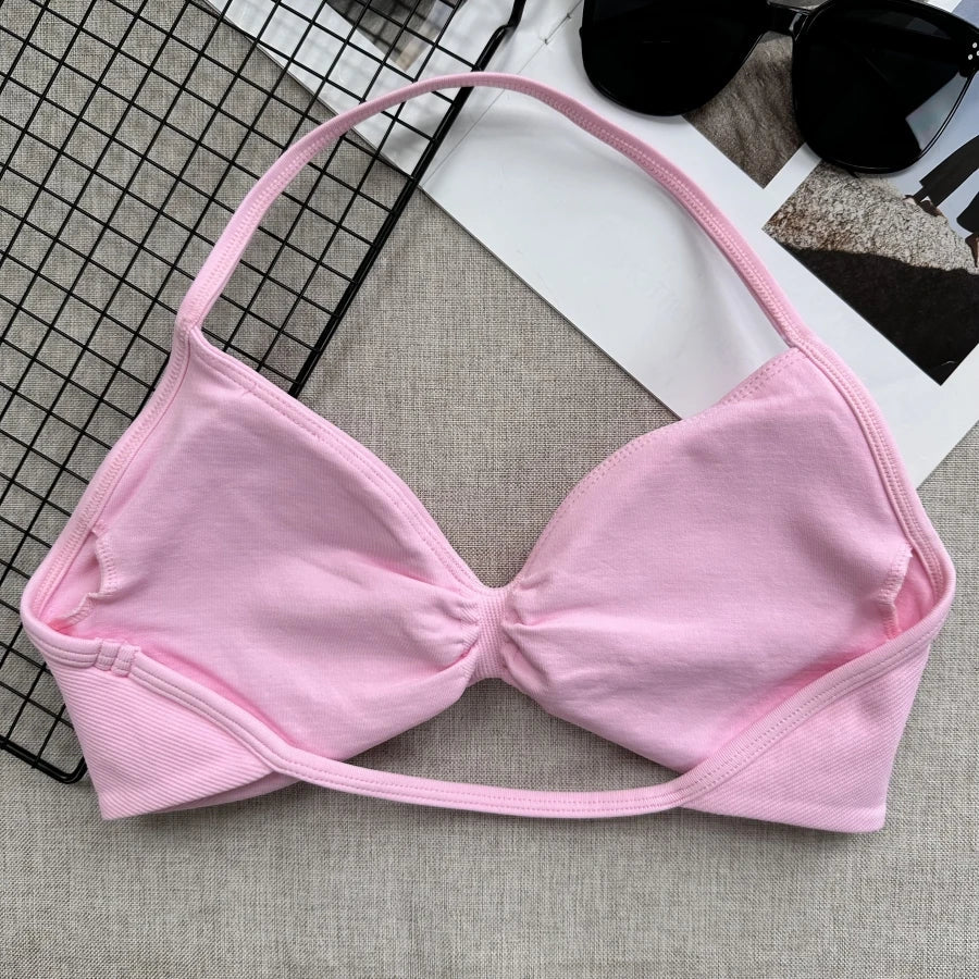 Seamless Sexy Open Back Gym Yoga Crop Top Women Halter Sports Bra Push Up Strappy Padded Workout Tank Tops
