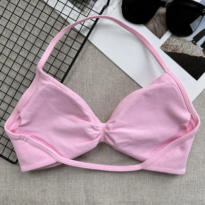 Seamless Sexy Open Back Gym Yoga Crop Top Women Halter Sports Bra Push Up Strappy Padded Workout Tank Tops