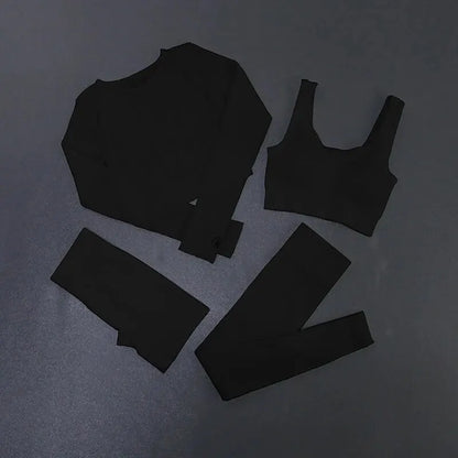 Seamless Yoga Sets Women Ribbed Activewear Girls Fitness Suits Workout Leggings Athletic Gym Shorts Sport Bras Running Top Set