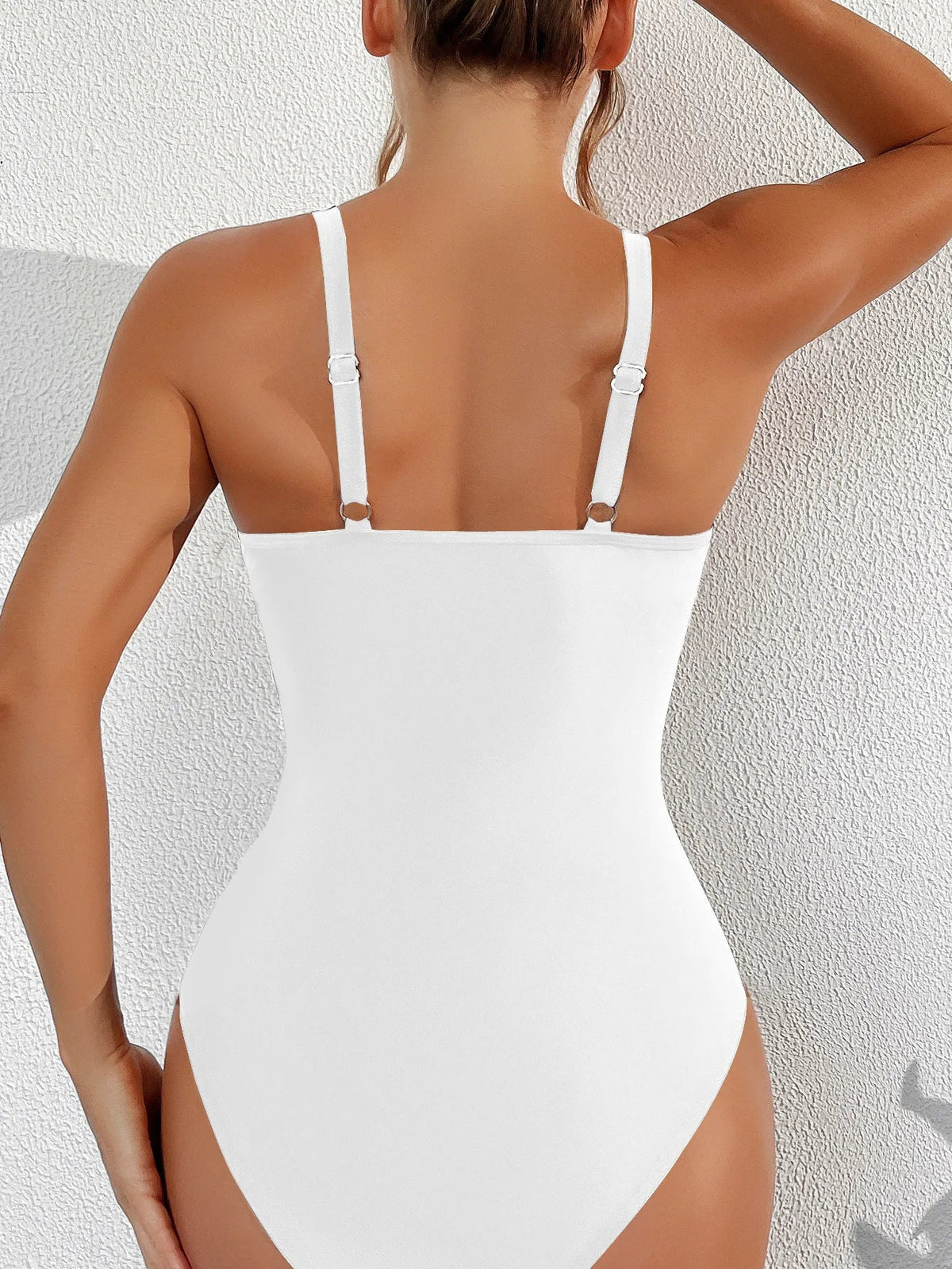 Solid Color One Piece Bikini for Women,sexy Deep-V Neck Suspender Backless Swimsuit,high Waist Translucent Striped Mesh Swimwear