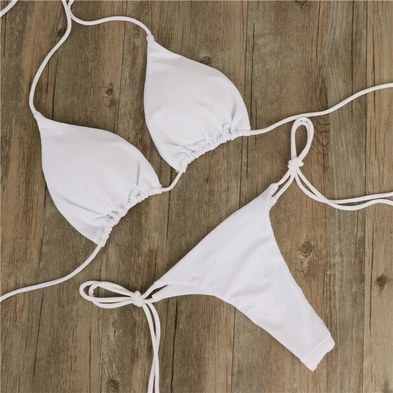 2025 Sexy Halter Solid Color Bikini Set Women&