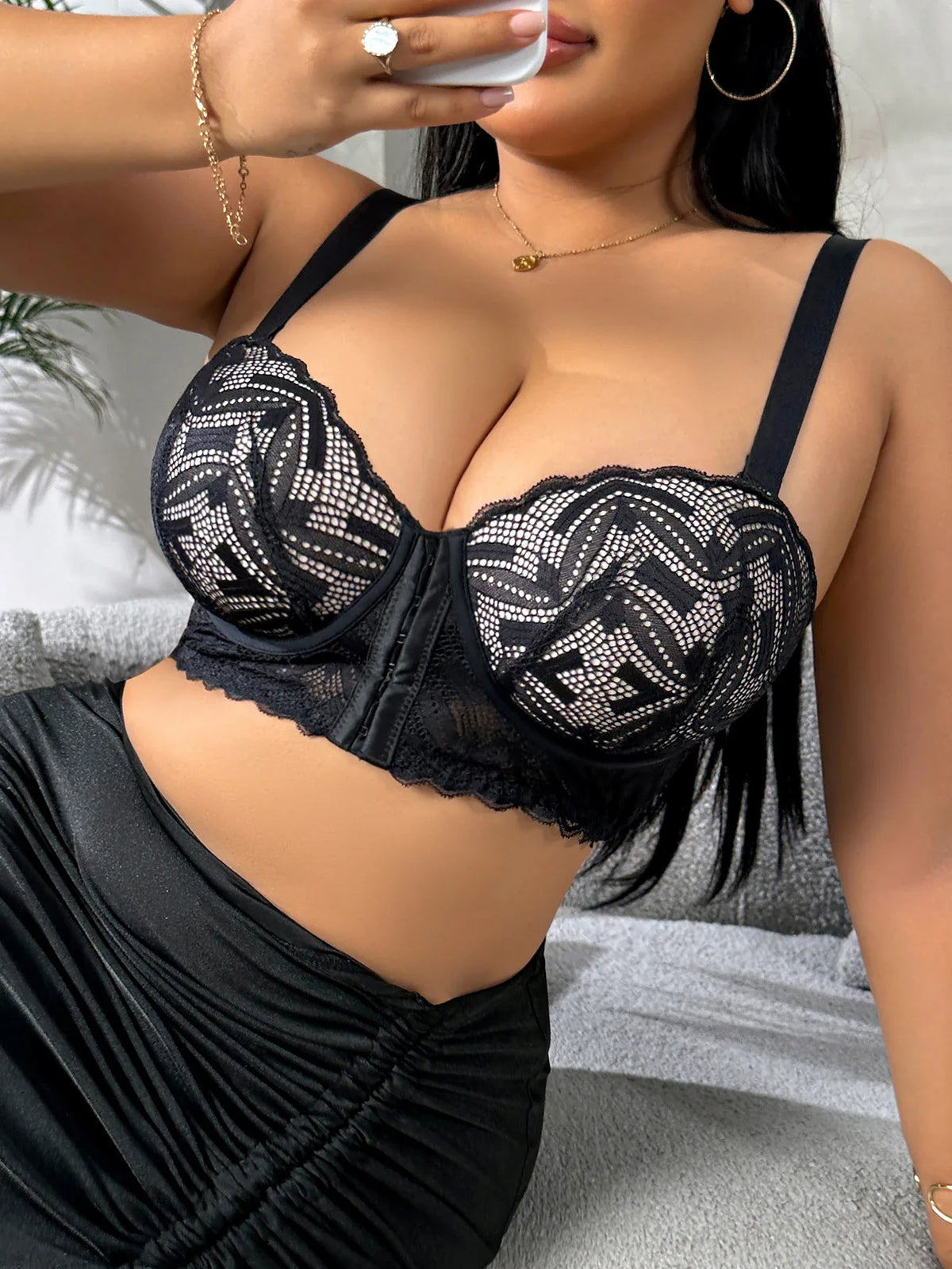 B C D Thin Cup Plus Size Lace Splicing Front Closure Women&