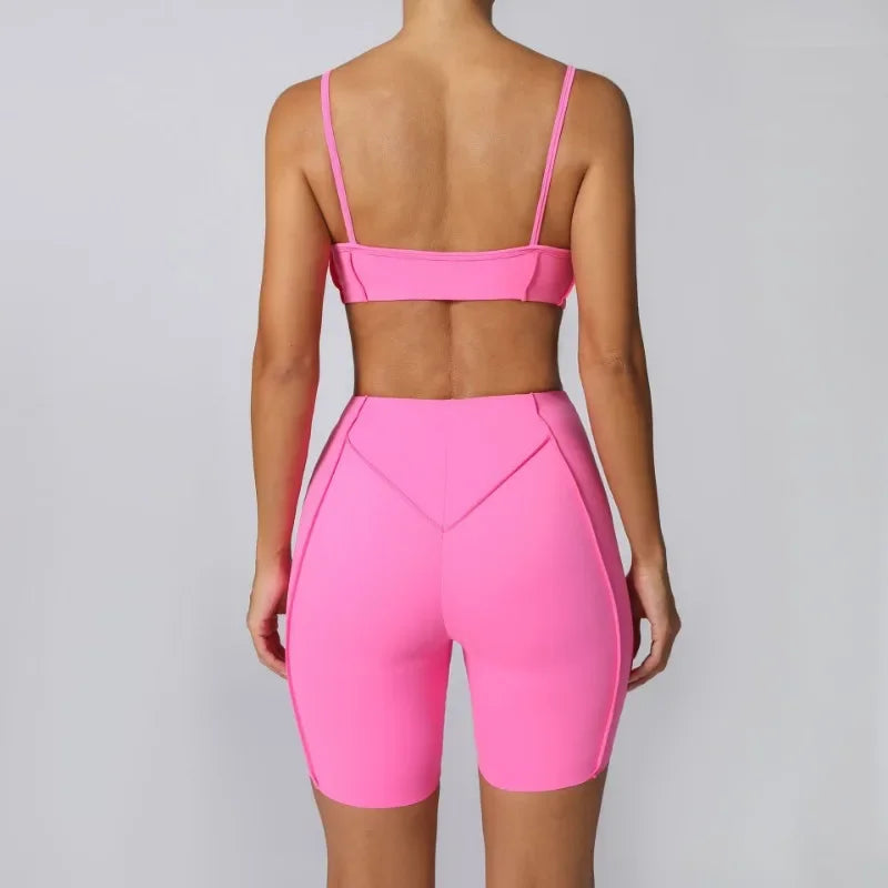 2-Piece Yoga Set – Open Back Sports Bra &amp; High Waist Shorts