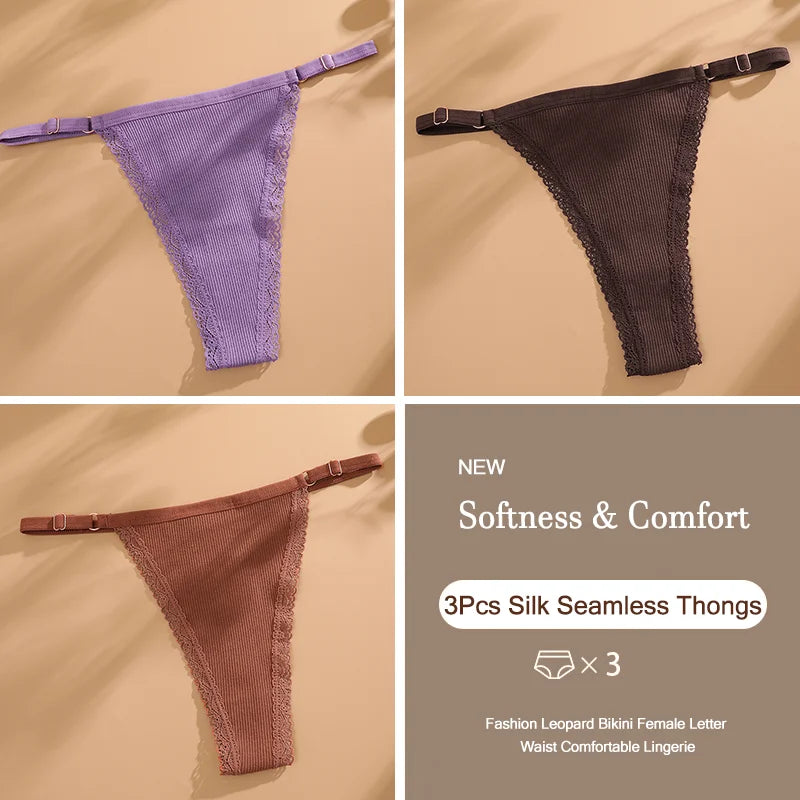 3-Piece Cotton G-String Thong Set for Women