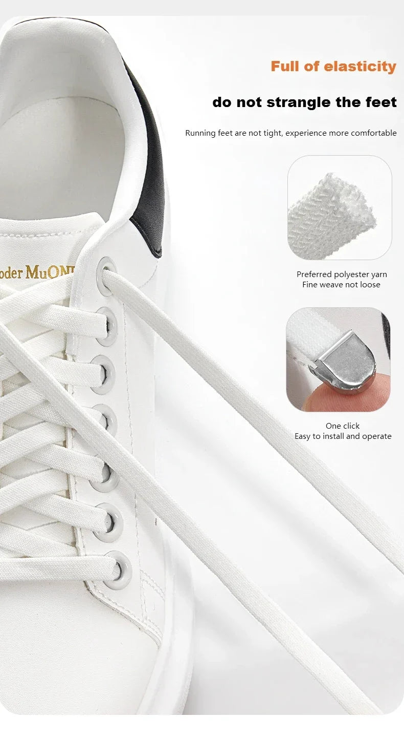 1 Pair Flat Elastic No-Tie Shoe Laces for Sneakers Tennis Shoes Quick Clip-On Shoelaces Accessories for Kids &amp; Adults
