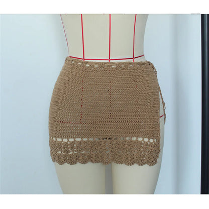 2026 Hollow Out Skirt Sarong Crochet Knitted Tunic Beach Cover Up Cover-ups Beach Dress Beach Wear Beachwear Female Women V8074