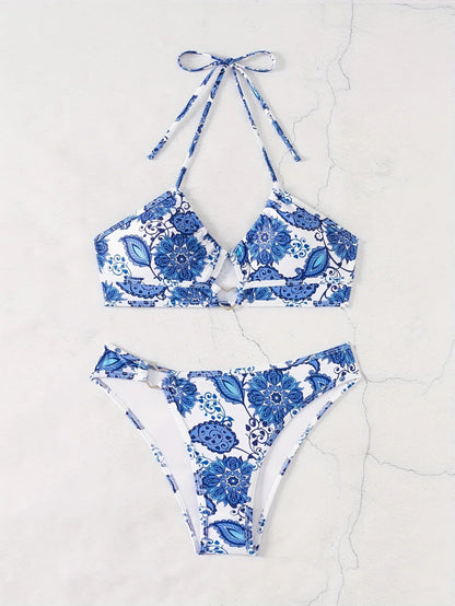 ZTVitality Sexy Print Bikini Set 2025 New Arrival Padded Bra Halter Bandage Swimsuit Women&
