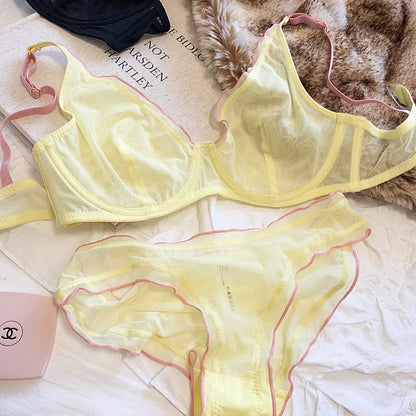 French Ultra Thin Bralette for Women Underwear Top Sexy Deep V Push Up Bra Set Summer Comfort Breathable Lingerie and Panties