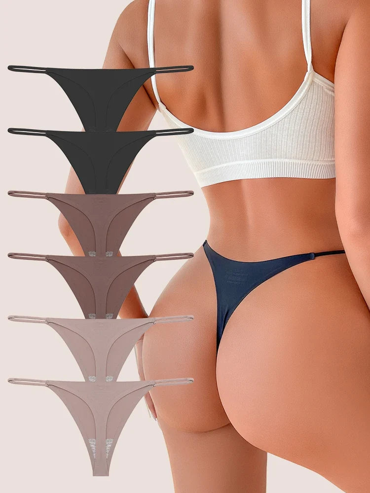 6PCS/SET Seamless Thong Women Thin Strap Low Waist High Flexibility Panties Sexy Ladies Briefs Comfortable Multicolor Underwear