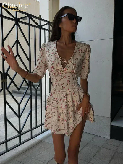 Clacive Summer Slim Print Women&
