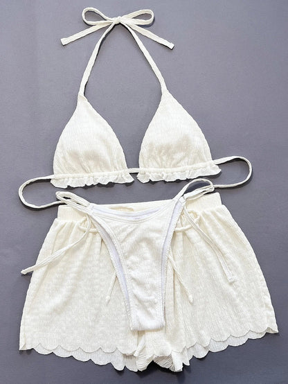 DEKA  Women 3 Piece Bikinis Set Halter String Push Up Swimsuit Backless Cute Beach Outfit Bathing Suit Swimwear Biquinis