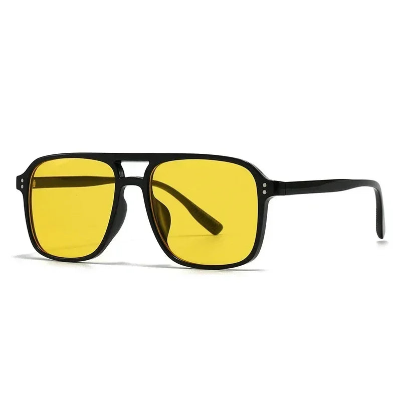 SO&amp;EI Fashion Double Bridges Square Rivets Women Sunglasses Retro Men Gradient Shades UV400 Sun Glasses