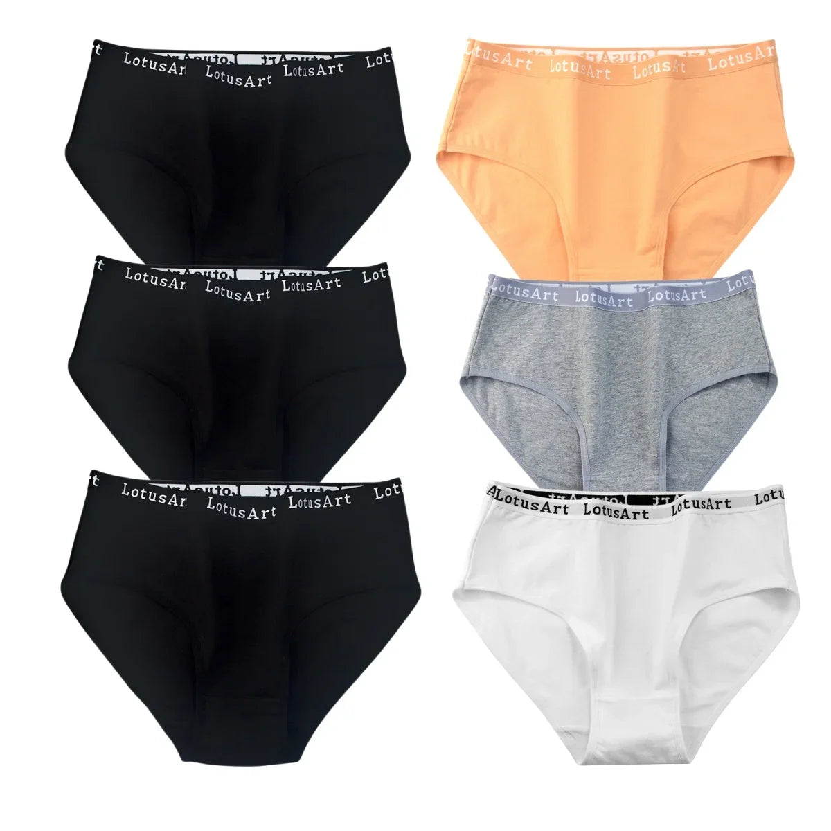 6Pcs/Set Women High Waist Cotton Briefs Letter Print Wide Waistband Panties Solid Color Full Coverage Hip Lifting Lingerie M-2XL