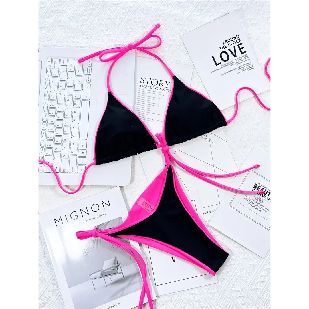 Sexy 7 Colors Halter Brazilian Bikini Female Swimsuit Women Swimwear Two-Pieces Bikini Set Bather Bathing Suit Swim Lady V3860
