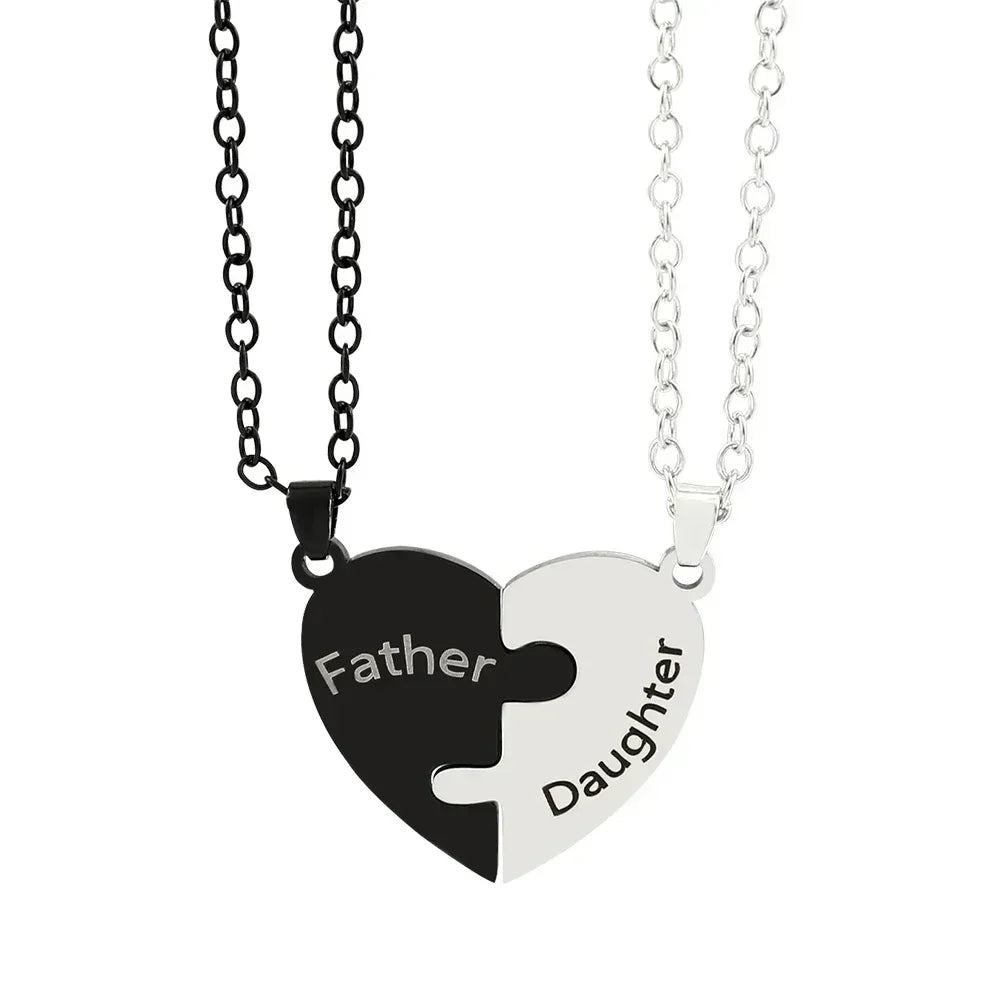 Father Mom Son Daughter Family Necklace Love Heart Puzzle Pendant Necklace Stainless Steel Jewelry for Women Mother&