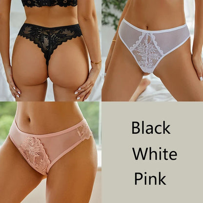 3-Piece Lace Thong Set for Women — Sexy Low-Rise G-String Panties