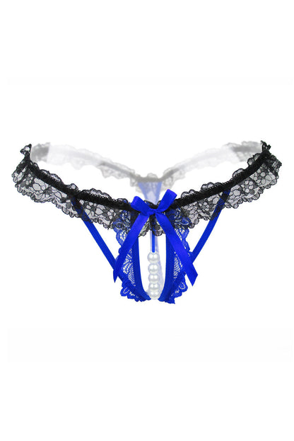 Flirty Ruffled Crotchless Pearl Thong