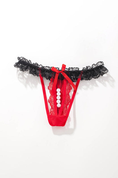 Crotchless ruffle Lace Thong