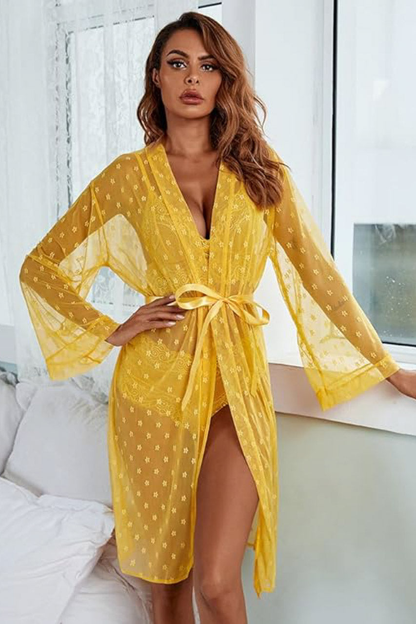 French Dot Mesh Robe and Bra Set