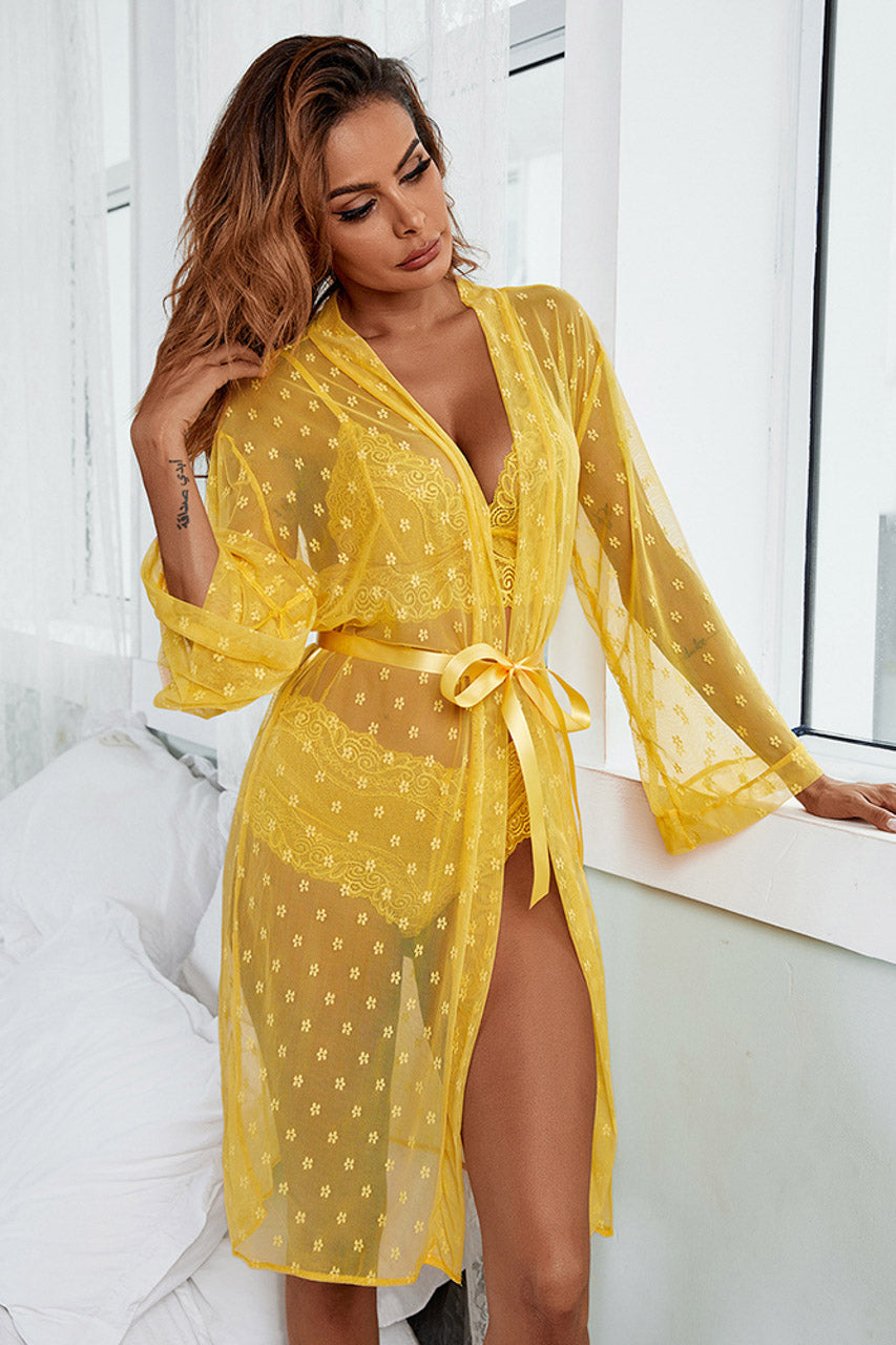French Dot Mesh Robe and Bra Set