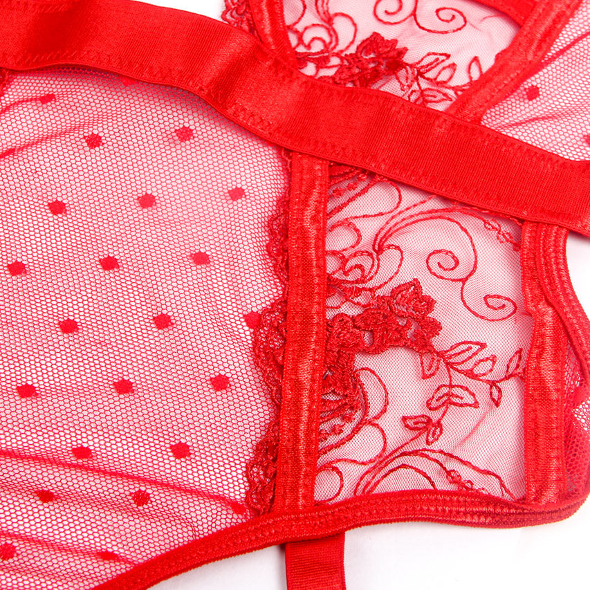 Embroidered Lace Hollow Cut Teddy Lingerie