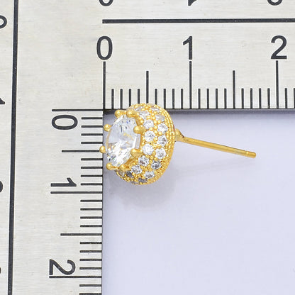 14K Gold Filled CZ Micro Paved Round Bezel Stud Earrings in Gold &amp; Silver | V312