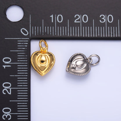 24K Gold Filled 11.5mm Horseshoe Heart Puffy Charm in Gold &amp; Silver | W826