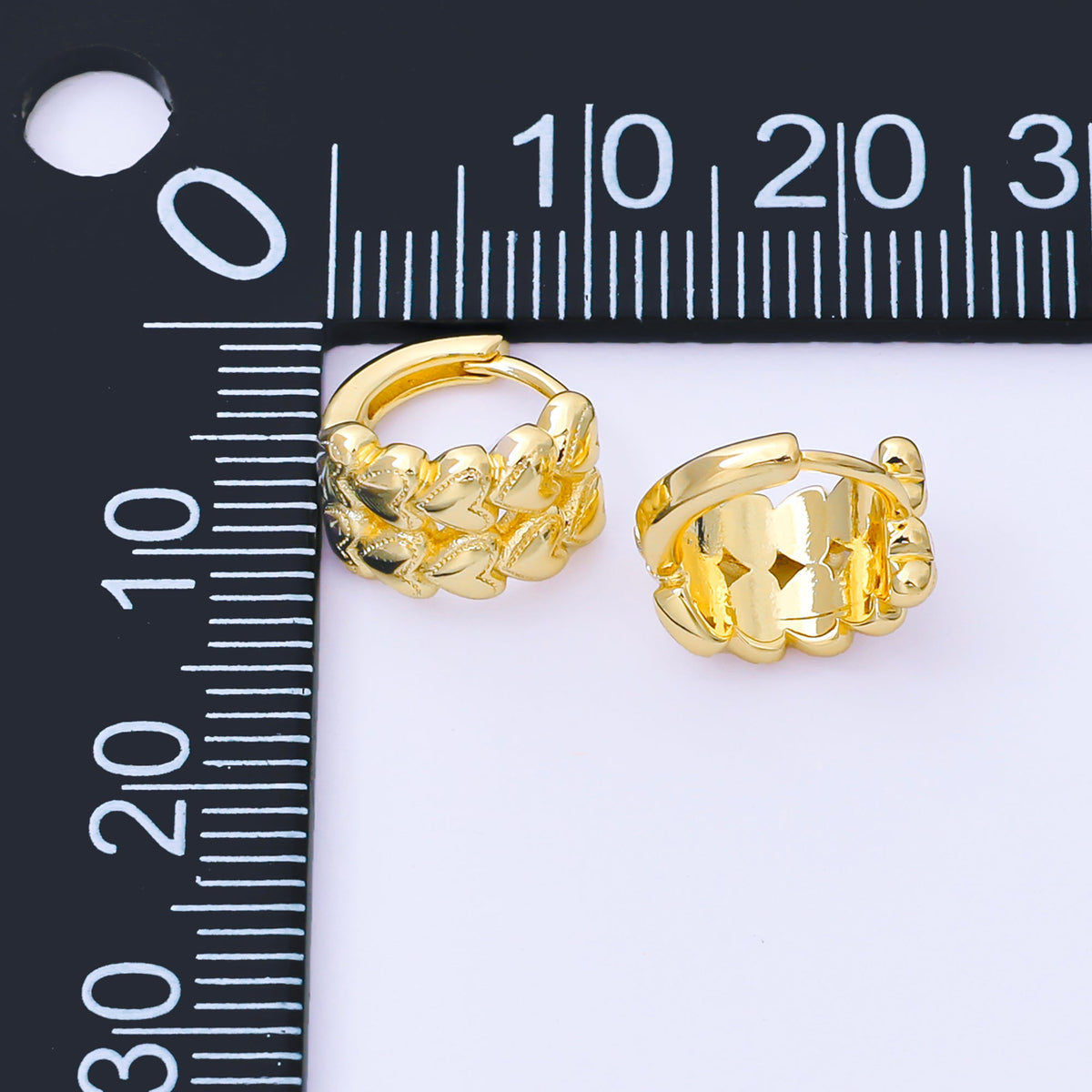 24K Gold Filled 12mm Double Row Heart Huggie Earrings in Gold &amp; Silver | AB1611 AB1612