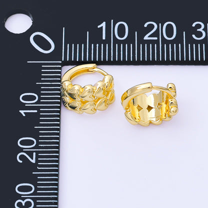 24K Gold Filled 12mm Double Row Heart Huggie Earrings in Gold &amp; Silver | AB1611 AB1612